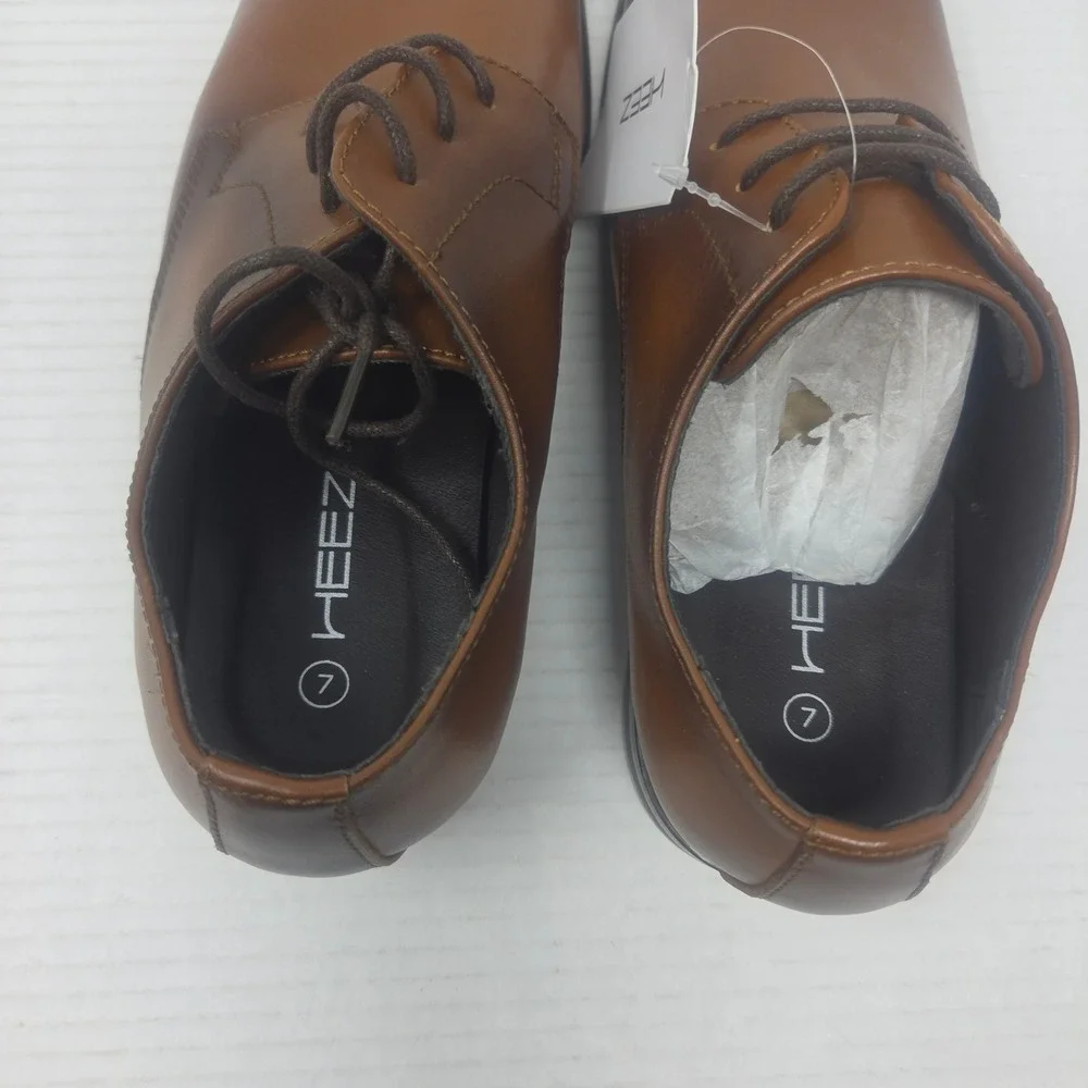HEEZ Derby Shoes Mens Size 7 Brown Plain Toe Lace Up Classic Formal 101 NWT